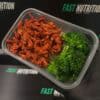High-protein meal with spicy minced beef, fresh broccoli, and rice, ideal for fitness and nutrition.