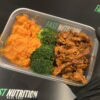 Healthy high-protein meal with broccoli, sweet potatoes, and beef. Perfect for fitness nutrition.